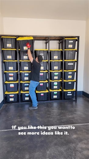 Alex Hansen on Instagram: "Obsessed with this black shelf 😍. Paired it with HDX 27G totes and my garage has never looked better! Need one? DM me—custom sizes and colors available! . . . #GarageGoals #ShelfDude #organization #garageorganization #garagegoals #storagesolutions #storageideas #utah #summer #friday #fridayvibes😎"