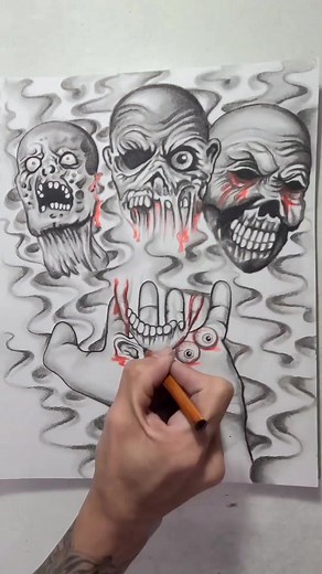Speed Drawing Evil Devil Skull - Timelapse Tutorial