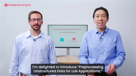 Introducing a short course in collaboration with Unstructured: Preprocessing Unstructured Data for LLM Applications! This course will equip you with the skills to: 📝 Extract and normalize data from various document types, including PDF, PowerPoint, Word, HTML, tables, and images, to expand the information accessible to an LLM. 🔎 Improve your RAG results by enriching content with metadata for better search capabilities. 🖼️ Explore document image analysis with layout detection and vision/table 