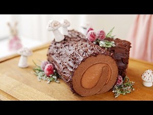 Christmas Chocolate Log Cake Recipe ✿ Yule Log Cake with Chocolate Ganache Icing