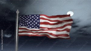 animated moving motion background showing United States of America flag flying in the sky