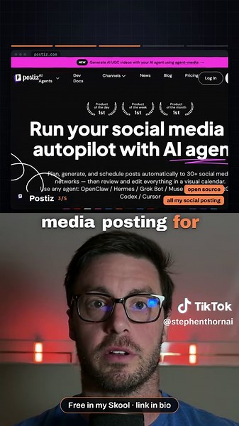 These 5 AI tools run my business, and none of them is ChatGPT 👇 You get the 5 tools and what each one does for me. 1. n8n: powers all my workflows, self-hosted and open source. 2. Apify: web scraping, data extraction and browser automation. 3. Postiz: open source, does my social media posting. 4. Whisper: turns video into text. 5. GitHub: stores everything so I can roll back to what worked. What free tools can I run my business on with AI? What is n8n used for? How do I automate social media po