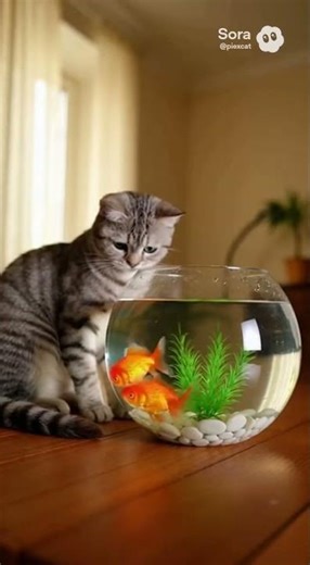 Aquarium Ambush! 🐠😼 Cat's Stealth Attack on Unsuspecting Goldfish!