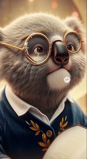 A fuzzy anthropomorphic koala librarian with tiny glasses. AI generated Video