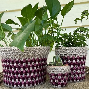 Striped Moss Plant Pot Cover |  FREE Crochet Pattern