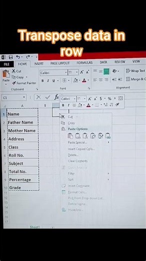Transpose data from columns to rows excel | ❤️ excel #shorts #short