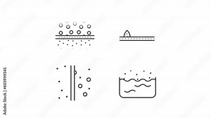 Water filtration types animation set. Reverse osmosis membranes animated line icons. Liquid distillation. Black illustrations on white background. HD video with alpha channel. Motion graphic