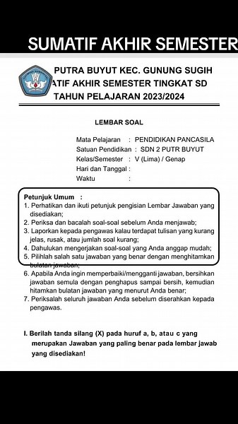 Soal dan Jawaban Sumatif Pendidikan Pancasila Kelas 5