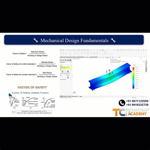 technocraft academy on Instagram: "🔗 WhatsApp Community – https://lnkd.in/gAYxrh9C 📺 YouTube Channel – https://lnkd.in/gV-DWGGB 📞 Contact: +91 90711 55226 | +91 99162 32739 Factor of Safety and Displacement of I-Beam in SolidWorks Simulation 🏗️ In mechanical design, ensuring safety and reliability is the top priority. One of the most powerful tools in SolidWorks Simulation is the ability to analyze the Factor of Safety (FoS) and Displacement of structural members like an I-Beam. 🔹 Factor of
