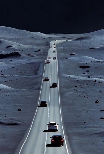 Cars in a modern road on the surface of the moon #ai