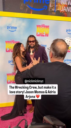 Jason Momoa & Adria Arjona sharing the LOVE at the NYC premiere of The Wrecking Crew ❤️🎬 The buddy-cop action comedy premieres on Prime Video January 28, 2026, streaming worldwide 🎥🍿 @primemovies x @prideofgypsies x @adriaarjona | New York Mickey