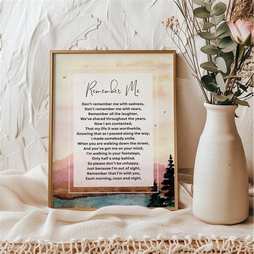 Remember Me Poem, Memorial Gift for Loss of Mother (digital Download) - Etsy Australia