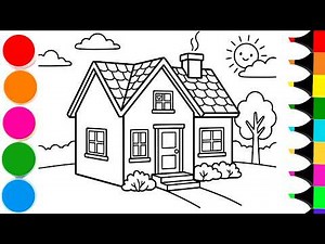 Drawing and Coloring a Cute House | How to Draw a Beautiful House for Beginners