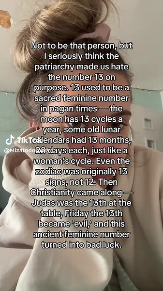 In pagan times, women were healers, priestesses, keepers of earth’s magic. When the world turned to the Sun — the symbol of the masculine — that sacred rhythm was forgotten. So maybe 13 isn’t cursed. Maybe it’s just powerful — and they didn’t want us to remember that. Happy to know that being born on Friday the 13th hahah🌛✨🥰 #13 #pagan #history #moon #feminine