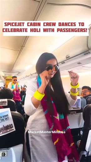 Market Master Mindsss on Instagram: "Spreading festive joy in the skies: SpiceJet cabin crew dances to celebrate Holi with passengers!"
