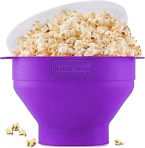 The Original Korcci Microwaveable Silicone Popcorn Popper, Microwave Popcorn Popper, Collapsible Microwave Popcorn Maker Bowl, No Oil Needed, Use In Microwave, Dishwasher Safe (Purple)