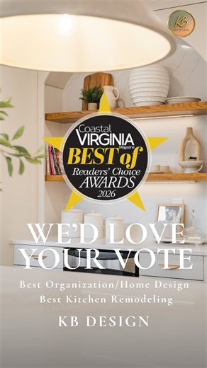 Katie Steele | High End Residental & Commercial Interiors on Instagram: "No one does it like this. That’s what makes us KB Design. If you love what we do, help us bring it home 🖤 Vote KB Design for: 🏆 Best Organization/Home Design 🏆 Best Kitchen Remodeling 2026 Coastal Virginia Best Of Readers’ Choice Awards. Link in bio to vote ✨ #coastalvirginiamagazine #interiordesigninspo #homedecorinspo #covabestof"