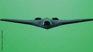 heavy strategic bomber featuring low observable stealth technology, flying isolated on chroma key green screen background
