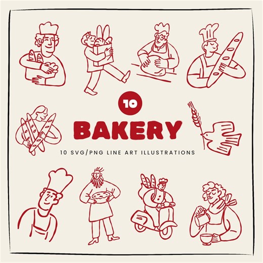 10 Hand-drawn Bakery Doodles People Clipart Bundle | Pastry SVG, PNG, EPS - Etsy