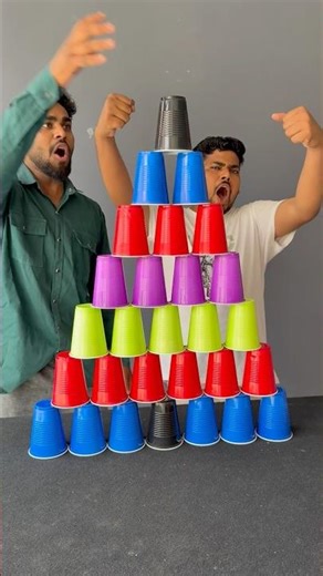 Amazing pyramid paper glass challenge with brother 🧑 part 82 #shorts #challenge #game