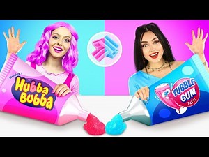 Mystery Giant Hubba Bubba Challenge | Chocolate VS Bubble Gum Blowing Battle by RATATA BRILLIANT