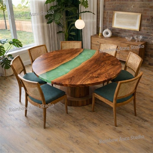 Round Walnut Epoxy River Dining Table | Handmade Luxury Wood Furniture - Etsy