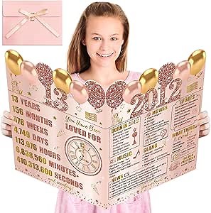 Large 13th Birthday Card for Girls With Envelope, Pink Rose Gold Back in 2012 Birthday Cards Decorations Jumbo Happy 13th Greeting Card Guest Book