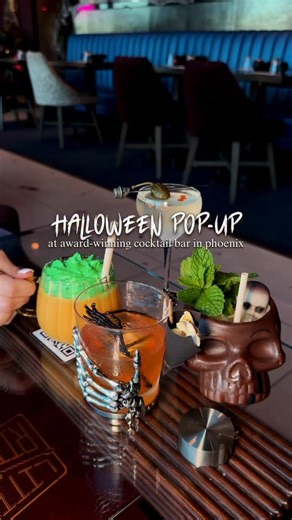𝐉𝐞𝐧 ﾒ Arizona Food + Travel on Instagram: "💀🍸 Phoenix’s award-winning cocktail bar just got a haunted makeover. Little Rituals in downtown Phoenix has a Halloween pop-up going on called “Dark Rituals.” They have four Halloween-inspired cocktails, new menu drops, and moody vibes all around. Plus their food menu is so good (definitely get the Pho French Dip and the Ube Cinnamon Roll). 💀 Skull Island: Tropical gin and cold brew collide with passion fruit and overproof rum. 🎃 The Great Pumpki