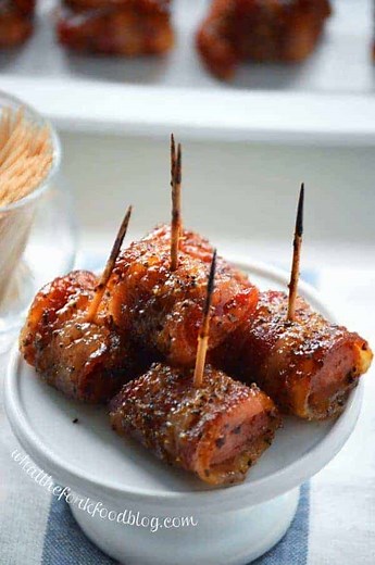 Bacon Wrapped Kielbasa Bites with Brown Sugar Glaze