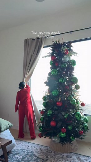 Trying to keep my morning routine steady before the holiday madness… something about Christmas decor glowing at 6am just hits different 🎄🥲 | Les Do Makeup