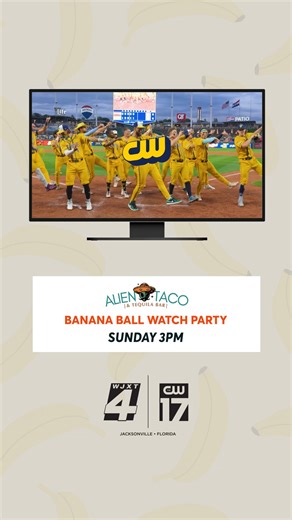 Banana Ball is going BROADCAST on Sunday, July 27, and we’ve got your front-row seat in #Jacksonville! 🍌⚾👽 Join Alien Taco & Tequila Bar for a one-of-a-kind Banana Ball Watch Party as the Savannah Bananas make their national TV debut! 📺 This watch party is #sponsored by Alien Taco | WJXT4 The Local Station / News4JAX