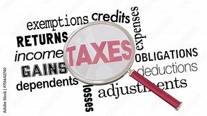 Taxes Magnifying Glass Reduce Amount Owed Pay File Return Money 3d Animation