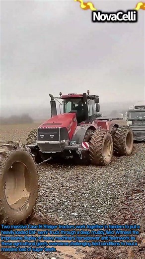 Massive Tractors Pull Heavy Truck Through Mud #worker #process #tractor #heavyequipment #farming