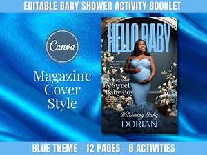 Baby Shower Games Bundle Editable | Printable Magazine Cover Activity Booklet | Blue Theme Worksheets (digital Download) - Etsy