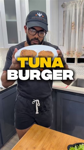 2.6K views · 805 reactions | Tuna burger, made easy at home. Quick, delicious and calorie friendly with high in protein. Give it a try. Like & follow. Link in bio for nutrition coaching & PT. #Tunarecipe #highproteinmeal #nutritioncoach | Varoon Seepersad | Facebook