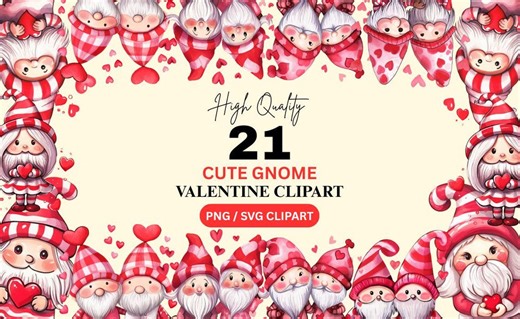 Whimsical Valentine Gnome Clipart, Cute Gnome Valentine PNG & SVG, Happy Valentine Day PNG, Instant Digital Downloads, Watercolor Clipart - Etsy