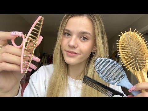 ASMR 1h Big Sis Hair Play 🍓(scalp massage, hair brushing/clipping, braiding, etc)