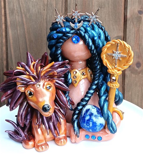 Inanna Ishtar Sumerian Goddess Sculpture With Lapis Lazuli | Sacred Feminine Statue | Lion Guardian | Divine Crystal Clay Goddess - Etsy