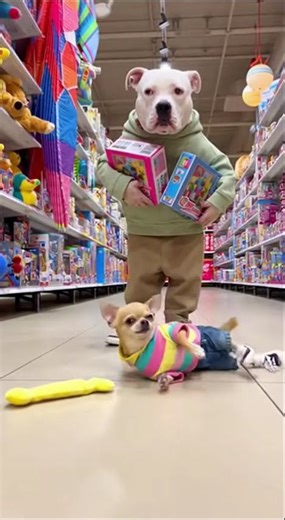 A tiny chihuahua pranks a huge pitbull… and laughs like crazy 😭🐶 #cutebaby #funny #baby