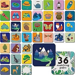 Hebayy Memory Matching Game, 72 PCS Camping Theme Matching Cards for Toddlers 36 Designs Memory Cards Educational Learning Toys for Preschool 4 5 6 Years Old
