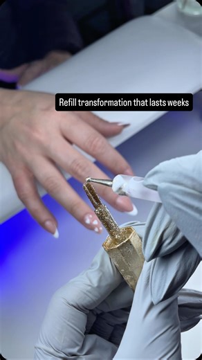 Angela A. | Femme Nail Academy™ | Double Licensed EU & US on Instagram: "Nails refill, fresh set, and flawless finish ✨ 1️⃣ Removed the old product completely and prepped the natural nail for clean adhesion. 2️⃣ Rebuilt the structure using dual forms, nude builder gel to restore strength and correct shape. 3️⃣ Added a hand-painted accent on the ring finger and finished with a classic white French tip. To finish, I protect both the nails and the skin: • Cleansing foam – removes dust and residue •