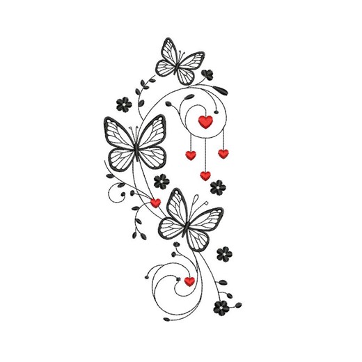 Butterfly Heart Embroidery Design | Romantic Floral Machine File (digital Download) - Etsy