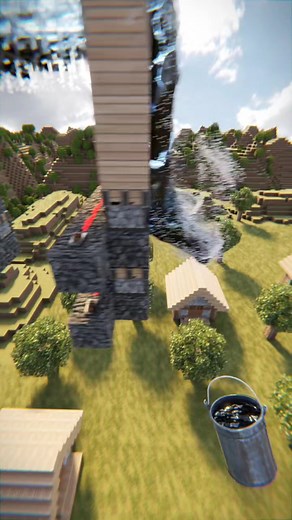 Ultra Realistic Waterfall over the Village in Minecraft RTX