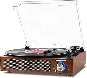 Vinyl Record Player Turntable with Built-in Bluetooth Receiver Wireless Playback, Headphone & Home Decoration, Speakers Belt-Driven, Turntable (Wooden)