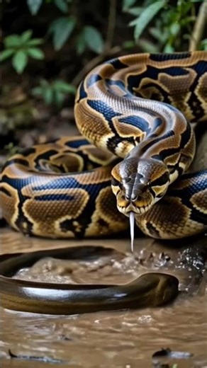 THIS IS WHAT HAPPENS WHEN A PYTHON EATS AN ELECTRIC EEL #animals #shorts #fypshortss #tranding