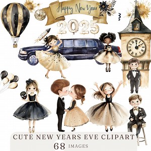 Cute New Years Eve Clipart - Watercolor New Year Clipart -party Clipart 2025 -new Year PNG -happy New Year Clip Art - New Year Illustration - Etsy