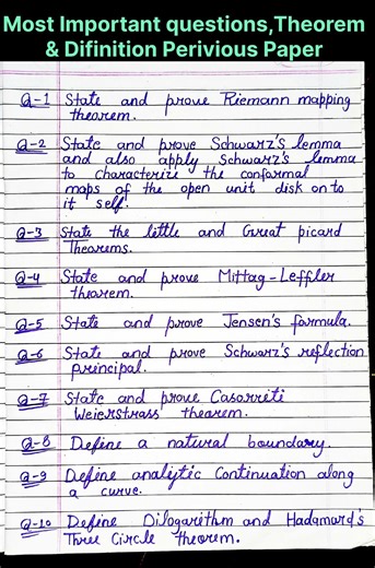 M.Sc.(math),Paper-Complex Analysis, #Most important Theorem,Questions & Definition#