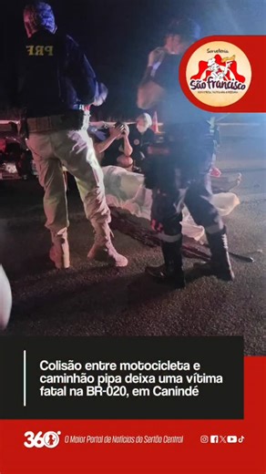 Canindé 360° on Instagram: "🚨 ACIDENTE FATAL | Colisão entre motocicleta e caminhão pipa deixa uma vítima fatal na BR-020, em Canindé Um acidente de trânsito com vítima fatal foi registrado na noite deste domingo, por volta das 19h40, na BR-020, no município de Canindé. A ocorrência aconteceu nas proximidades da Faculdade Estácio, no bairro Alto Guaramiranga. De acordo com informações preliminares, a vítima, identificada como Zé Wilson, trafegava em uma motocicleta quando acabou colidindo front