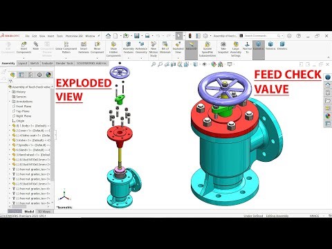 Parts and Assembly of Feed Check Valve in SolidWorks | SolidWorks Exploded view