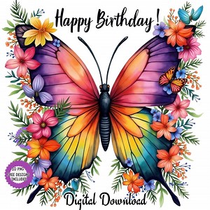 Butterfly Birthday Card: Flowery Wings Design (digital Download) - Etsy